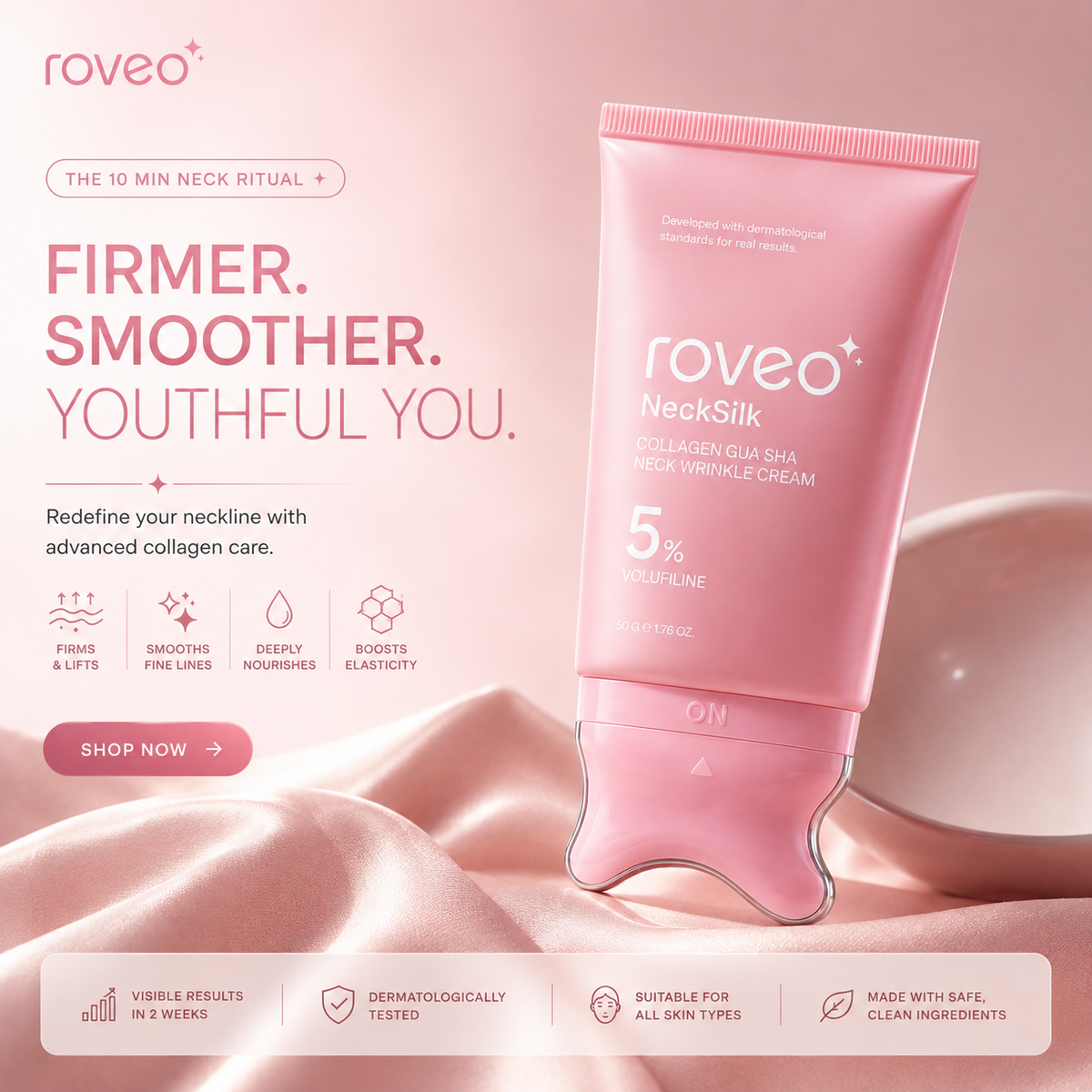 Roveo NeckSilk — PDRN Collagen Neck Cream & Gua Sha