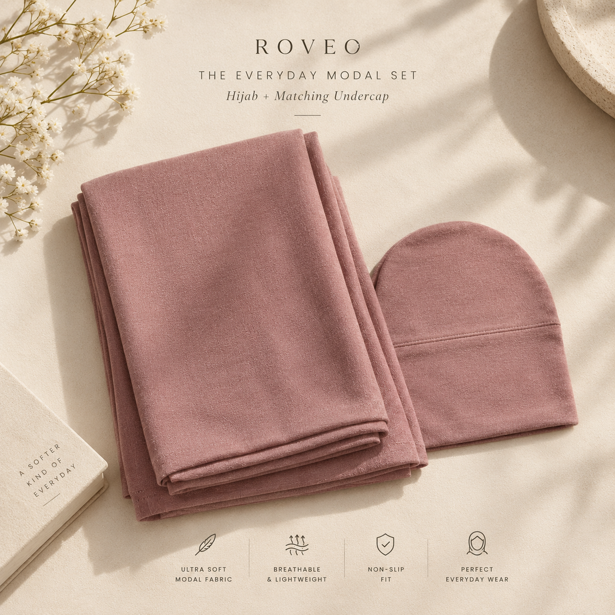 Dusty Rose modal hijab with matching undercap