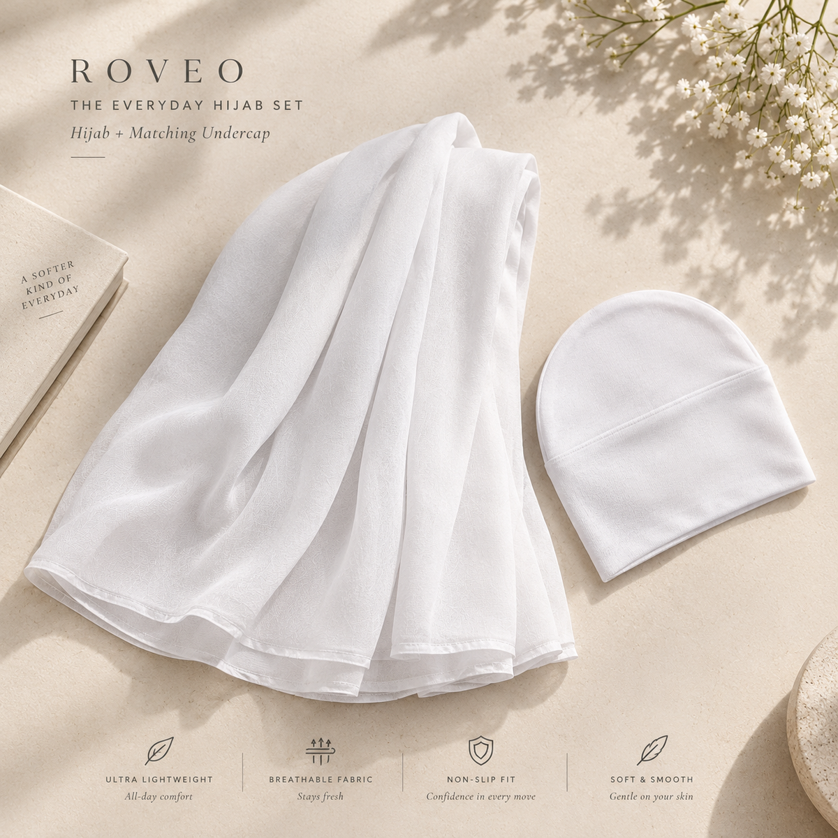 Milky White modal hijab with matching undercap