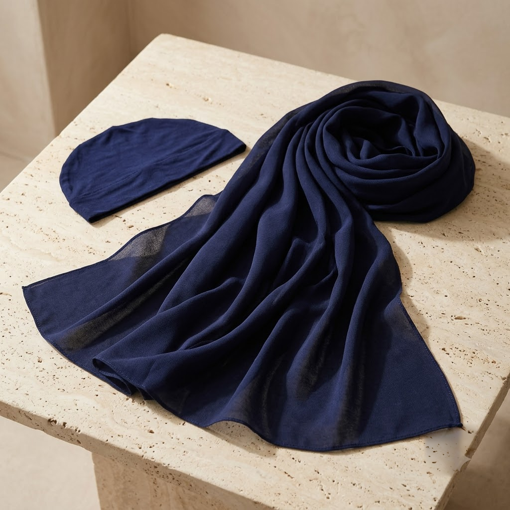 Navy modal hijab with matching undercap