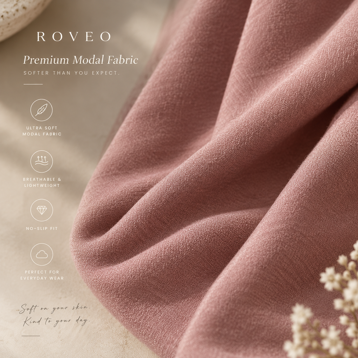 Close-up of soft modal fabric in Dusty Rose