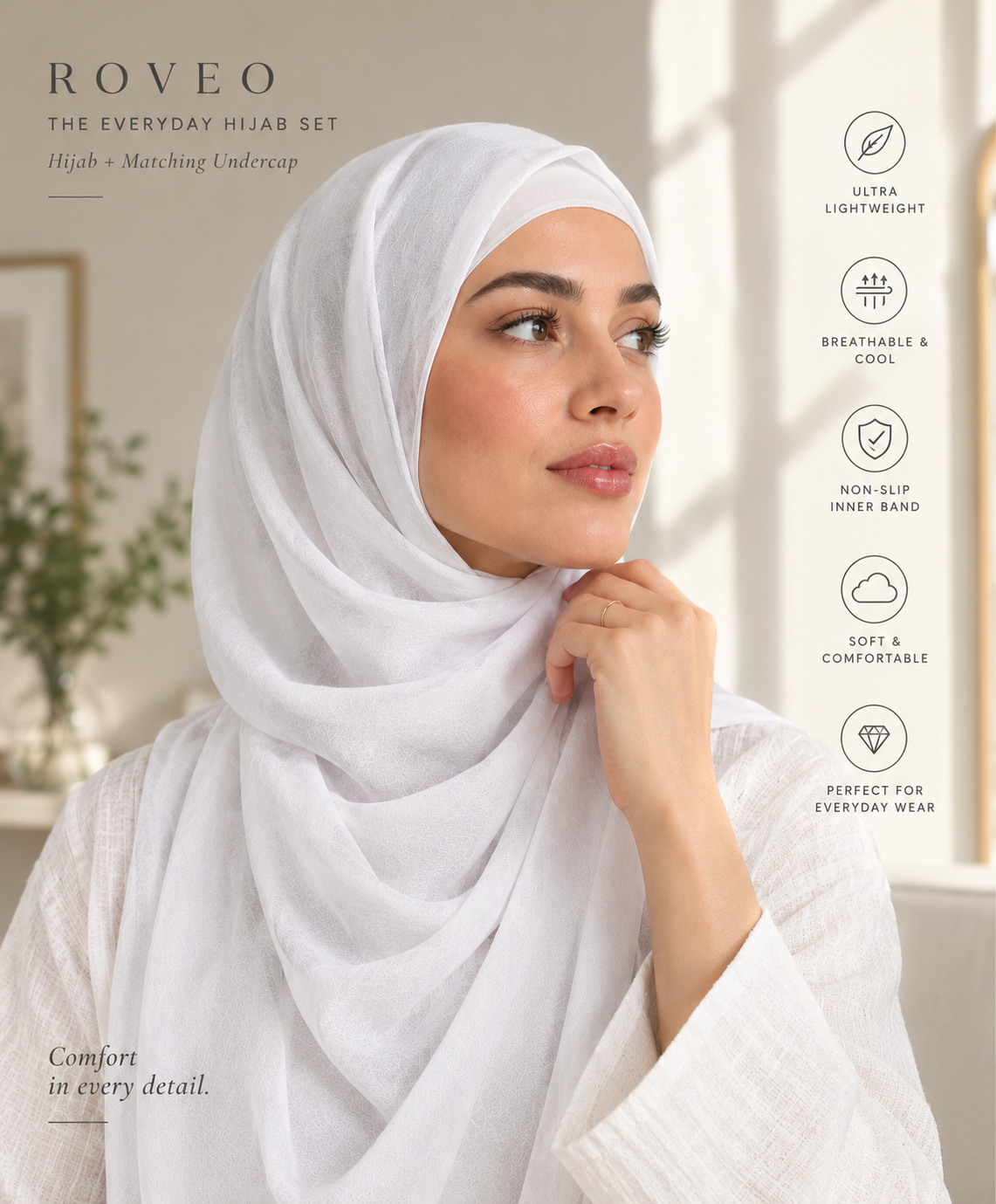 Woman wearing the Milky White modal hijab