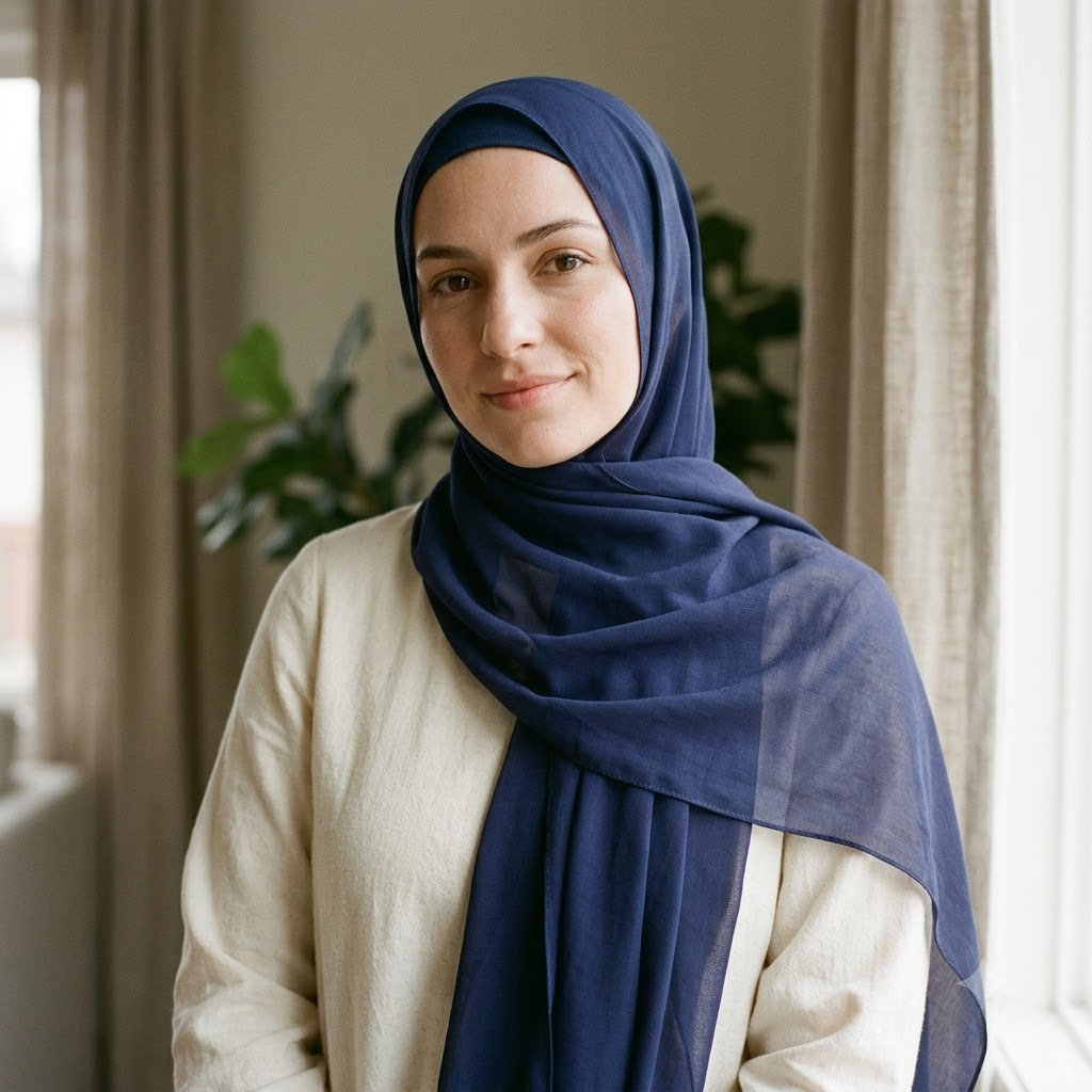Woman wearing the Navy modal hijab