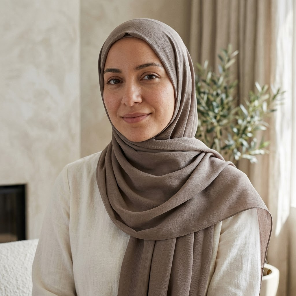 Woman wearing the Mocha modal hijab