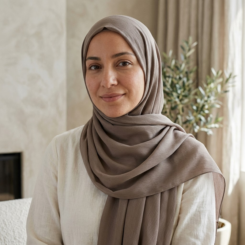 Woman wearing the Mocha modal hijab